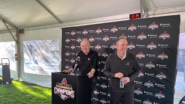 Ken Kendrick and Derrick Hall address media